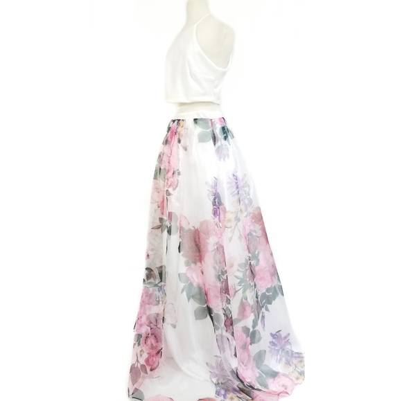 B Darlin White Floral Organza Prom Dress 11/12 - Picture 7 of 13